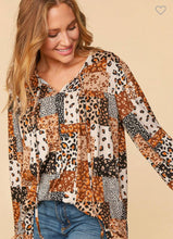 Load image into Gallery viewer, PLUS Camel/black patchwork top