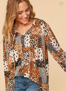 PLUS Camel/black patchwork top