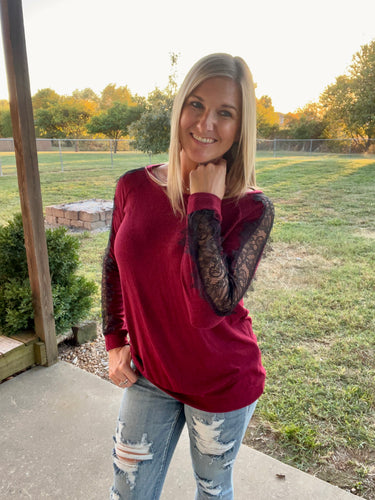 Burgundy w/lace sleeve top