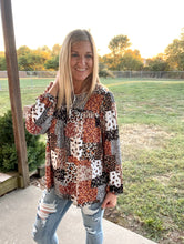 Load image into Gallery viewer, Camel/black patchwork top