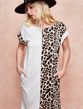 Load image into Gallery viewer, Oatmeal leopard color block dress