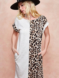 Oatmeal leopard color block dress