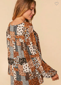 PLUS Camel/black patchwork top