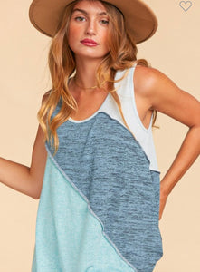 Blues color block tank