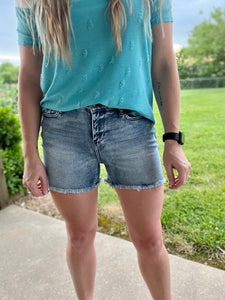 CURVY Judy Blue Medium wash cutoff shorts