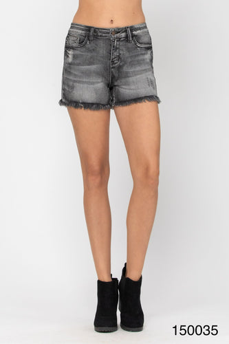 CURVY Judy Blue grey washed fray hem shorts