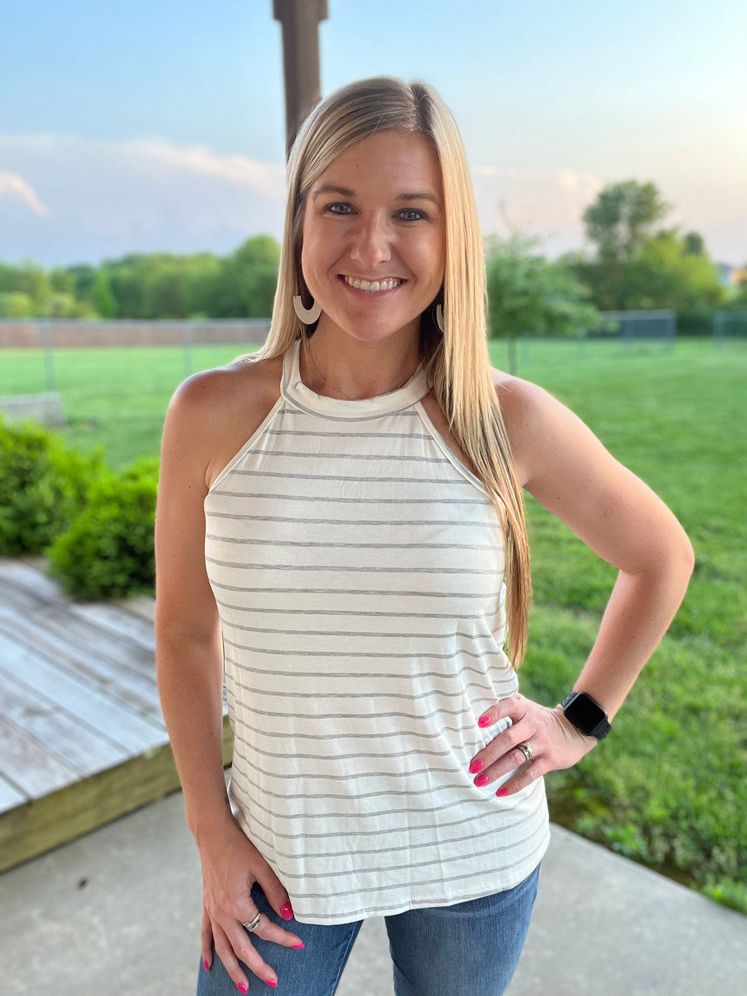 PLUS Ivory & grey striped rocker tank