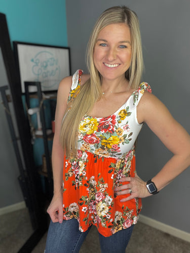 Ivory & orange floral tank