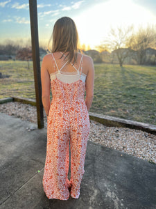 Peach floral jumpsuit