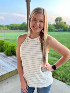 PLUS Ivory & grey striped rocker tank