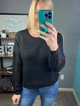 Load image into Gallery viewer, Black crochet detail sleeve top