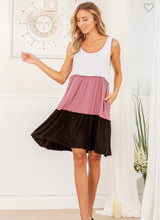 Load image into Gallery viewer, Ivory &amp; mauve color block sleeveless dress